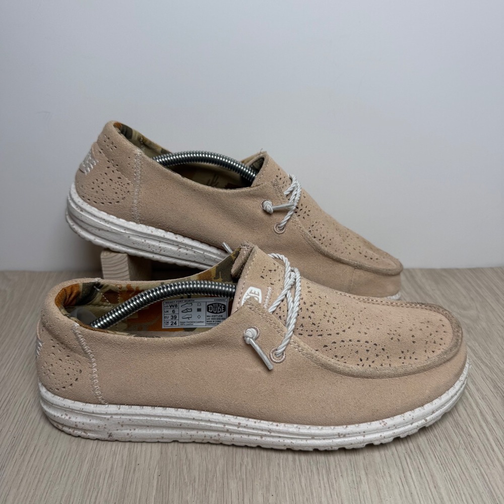 Loafers Hey Dude Wendy Fort Worth Womens 8 Cognac Leather Laser Cut Slip On